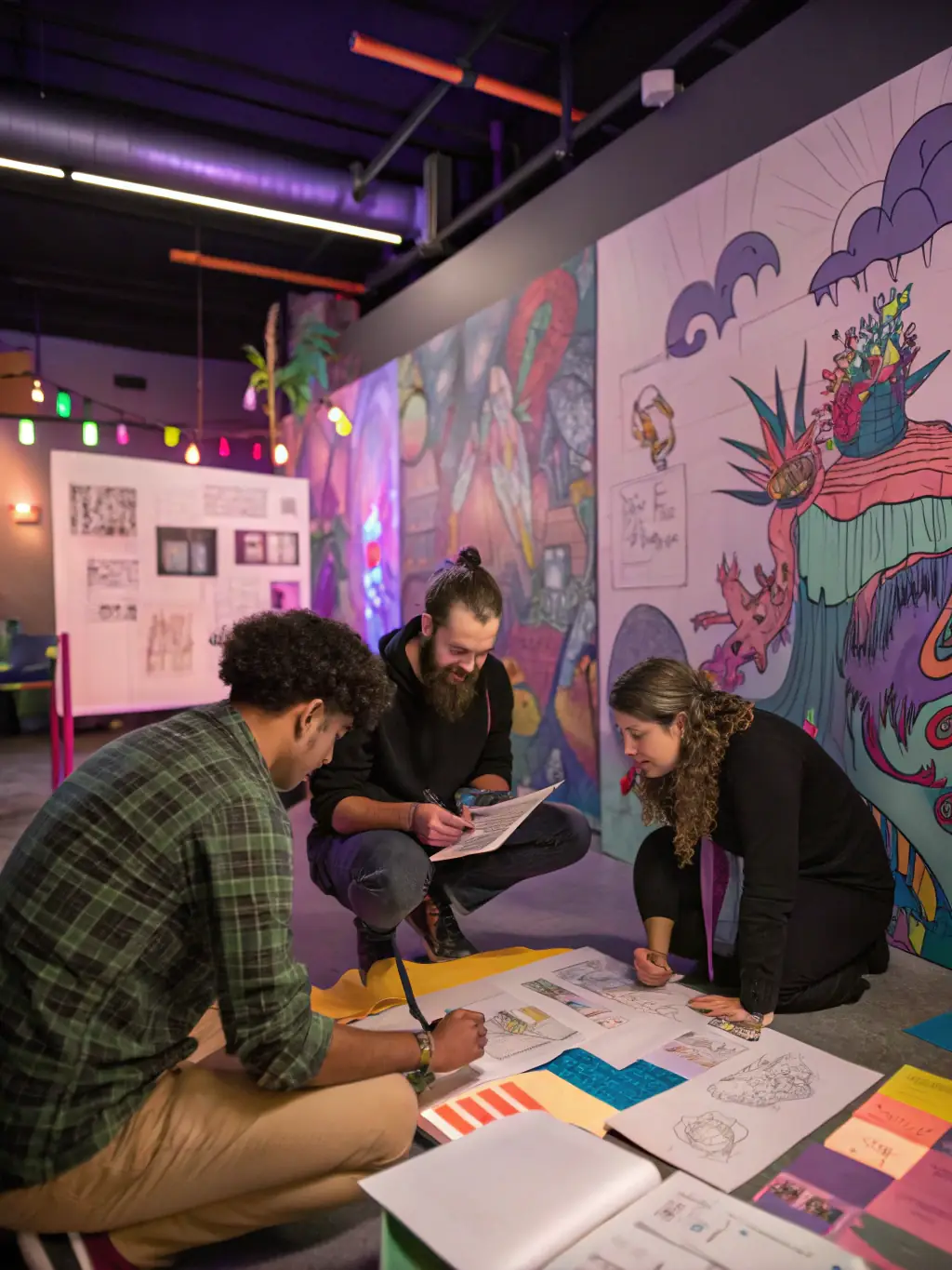 An image of a creative team working on a brand storytelling project with visuals and storyboards, illustrating Fjord Foundry's Brand Storytelling service.